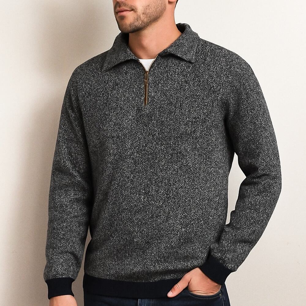 John Henry 1/4 Zip Pullover Sweater Men’s Large Gray Black Speckle Knit Cotton